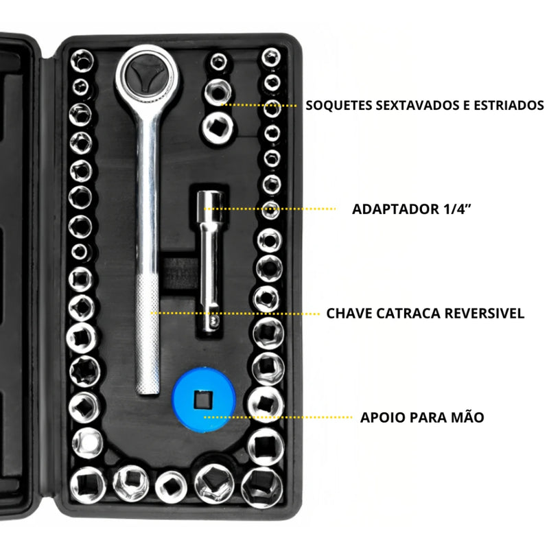 Kit 40 peças com catraca reversivel